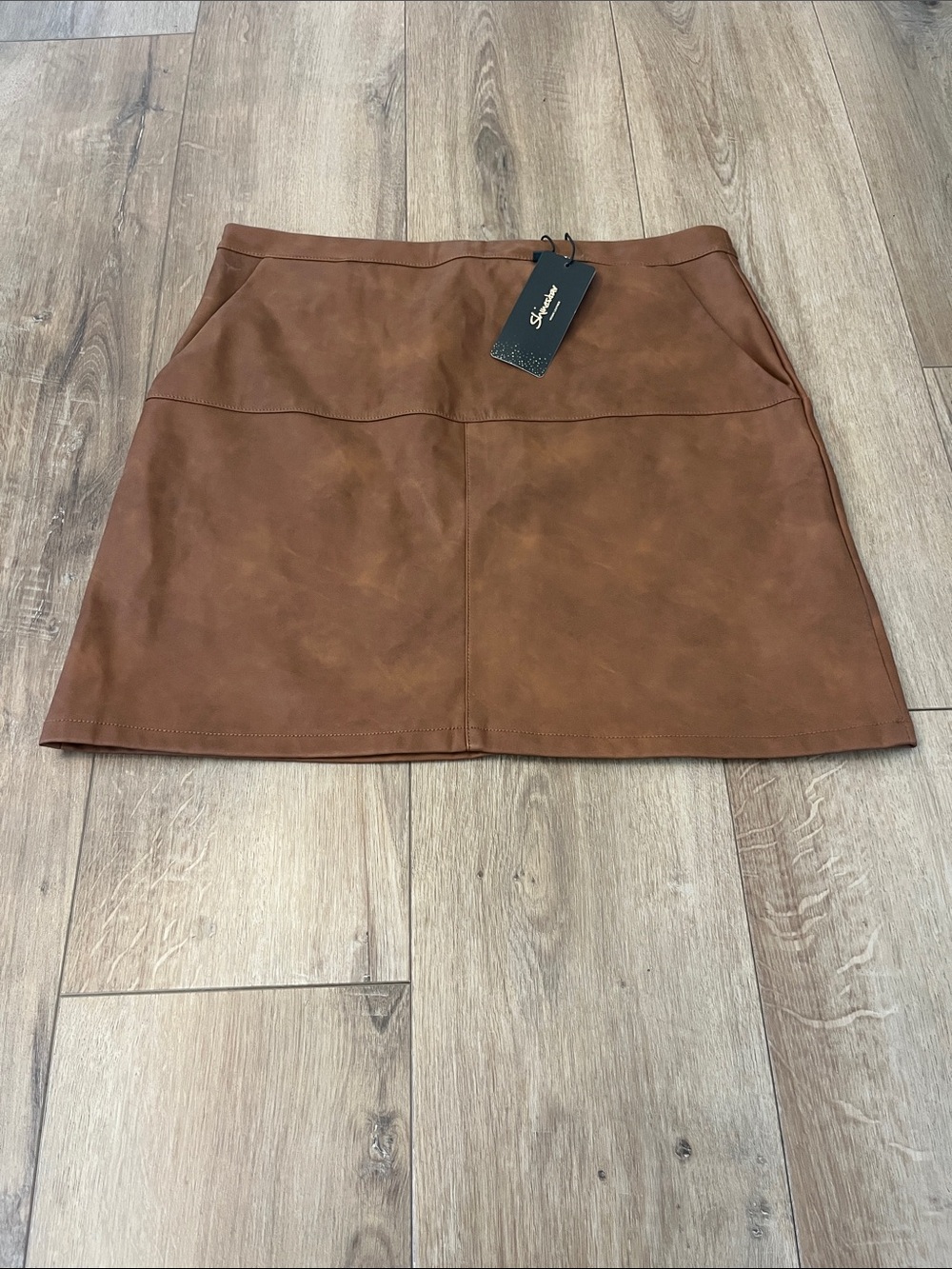 Shinestar Brown Faux-Leather Mini Skirt